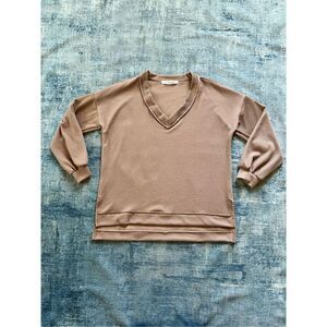 Altar'd State Ada Taupe Tan Oversized Relaxed Fit Ribbed Boxy Long Sleeve Top XS